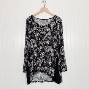 Rose & Olive Womens Dark Floral Top Size XL Black Whimsigoth Jersey Knit Grunge